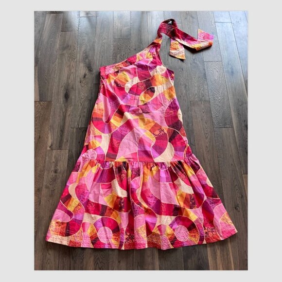 Farm Rio Patch Twirl One Shoulder Maxi Dress Size XL 100% Cotton Pink Red Multi - Picture 3 of 12
